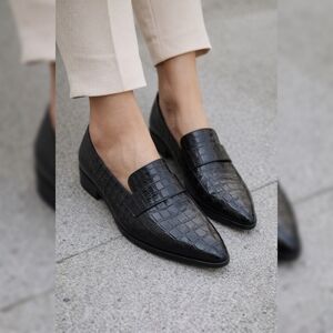 Franco Sarto Black Textured Men's Loafers